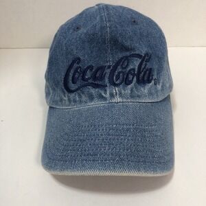 VINTAGE Coca‎ Cola Hat Cap Strapback Denim Script 90s Dad Cap